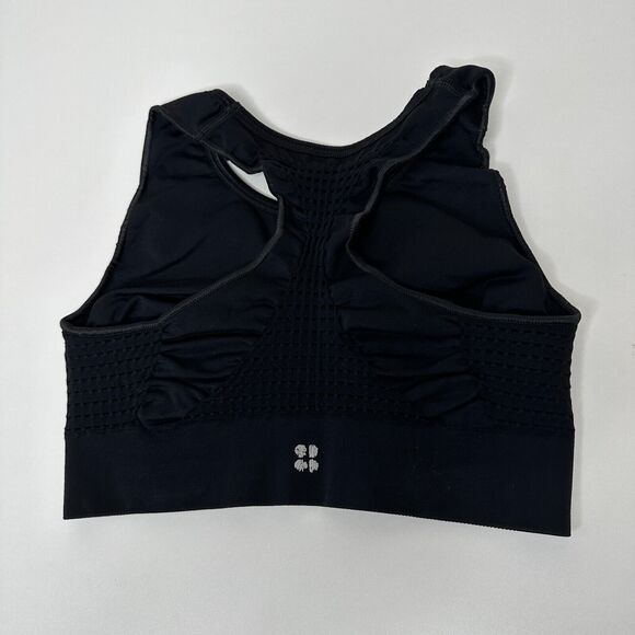Sweaty Betty Black High Neck Sports Bra Sweat Wicking Stretch Racerback Crop Med - Picture 6 of 12